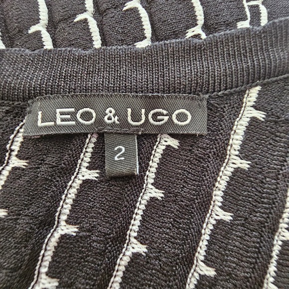 LEO & UGO Women's Black & White Striped Pullover Fit & Flare Zip Sweater Sz US 8 - Picture 5 of 14